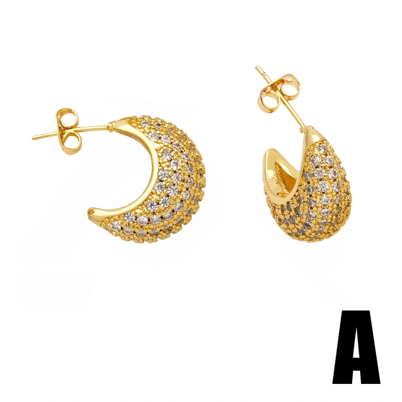 Clearance European and American full brick C-shaped earrings female niche design gold-plated high-end quadrilateral earrings erw35