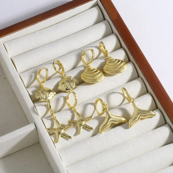 AS jewelry copper plated 18k gold starfish shell fishtail pendant earrings earrings female err53