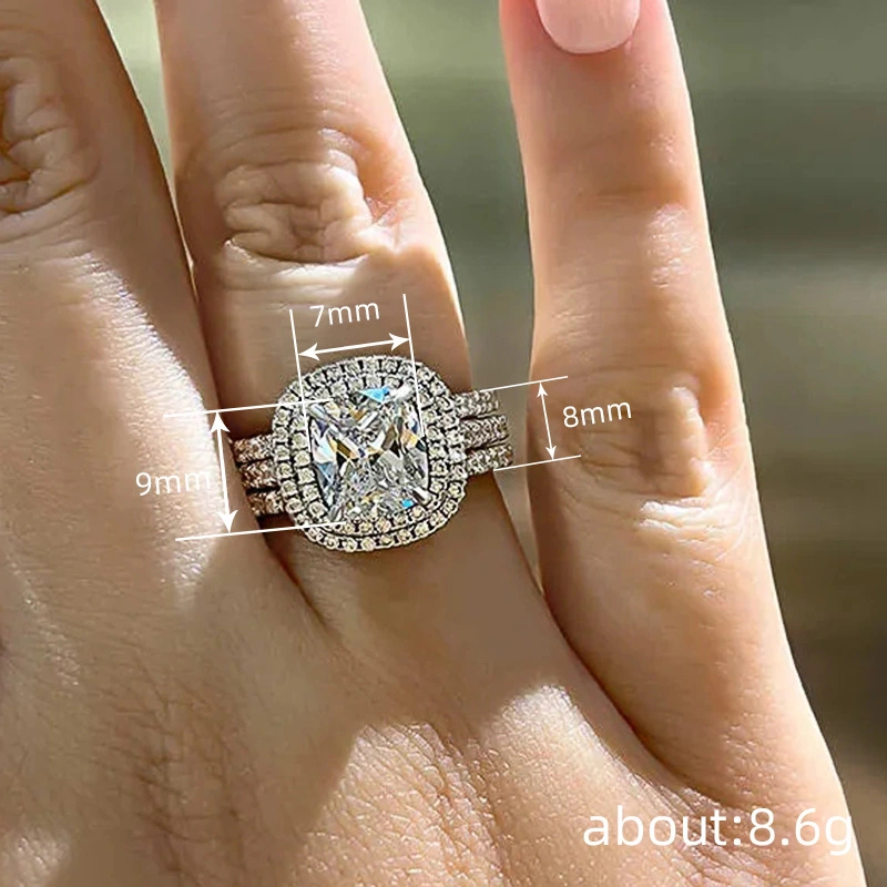   Light luxury geometric multi-layer ring square fat square fashion three-piece set female exquisite and elegant wedding style