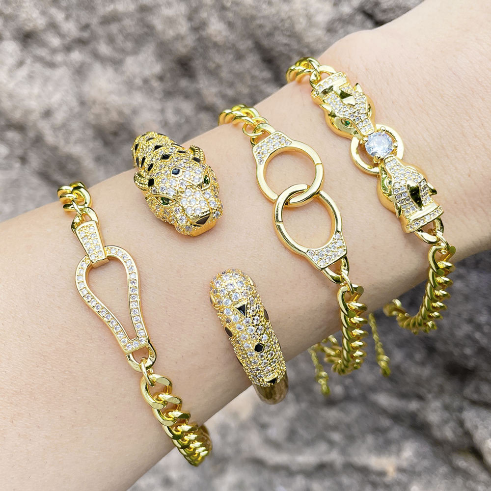 European and American personality exaggerated high-end leopard head bracelet female Internet celebrity punk hip-hop Cuban chain handcuffs bracelet brh48