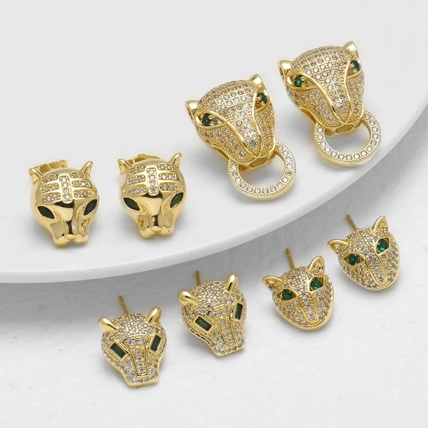 AS Jewelry Hot Selling Micro-Inlaid Zircon Leopard Head Earrings Copper Plated 18k Gold Earrings Et02