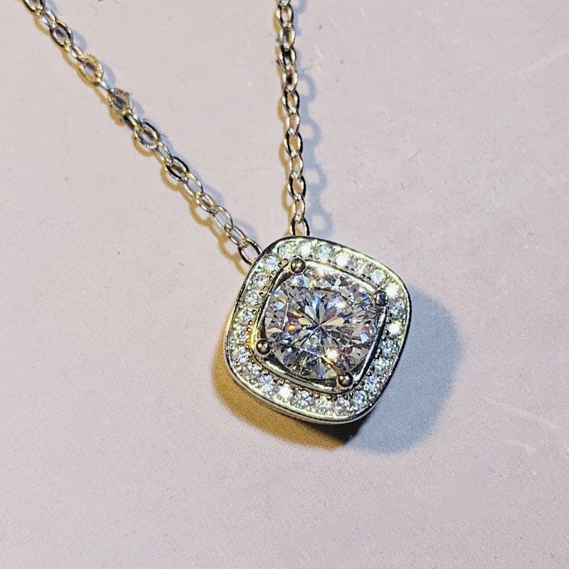  Live source square diamond geometric micro-inlaid necklace sugar cube Korean version wish women's necklace