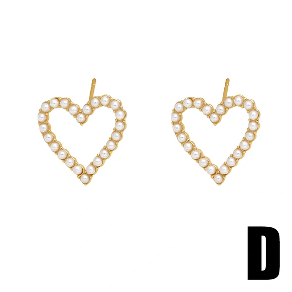 Clearance hot sale pearl heart earrings niche high-end copper plated 18k gold earrings earrings jewelry ery76