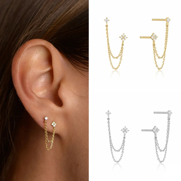 Trendy chain-style tassel diamond earrings, hot-selling personalized trendy earrings (1 pair)
