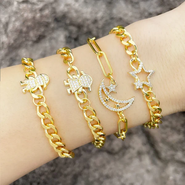Clearance European and American Cuban chain bracelet niche design style star moon splicing bracelet female bre30