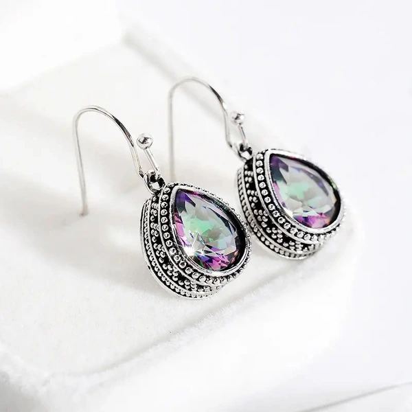 Alloy Bohemian style earrings for women fashion retro style colored inlaid glass exquisite earrings jewelry