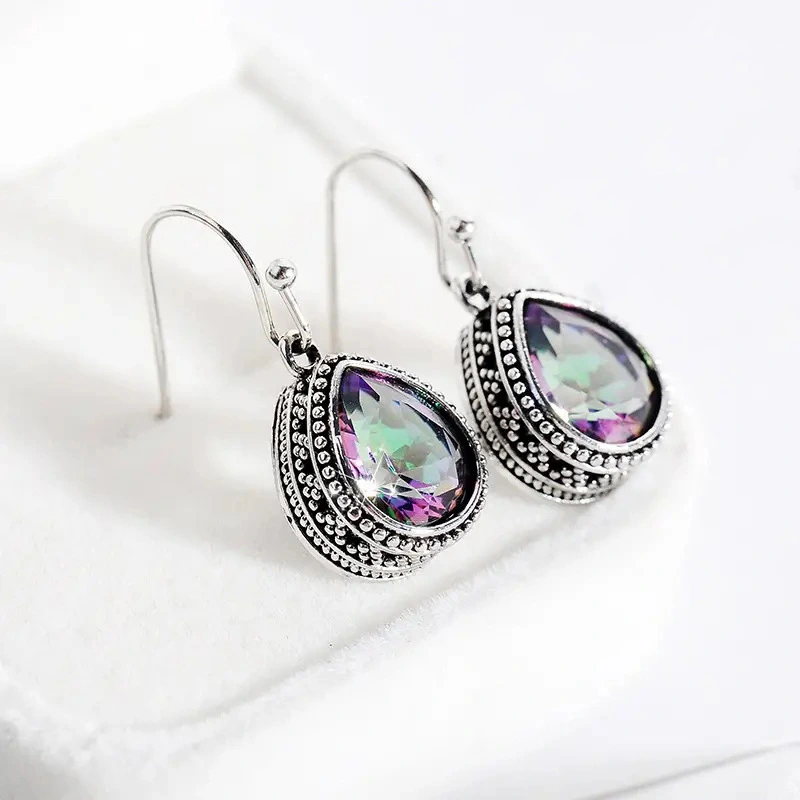 Alloy Bohemian style earrings for women fashion retro style colored inlaid glass exquisite earrings jewelry