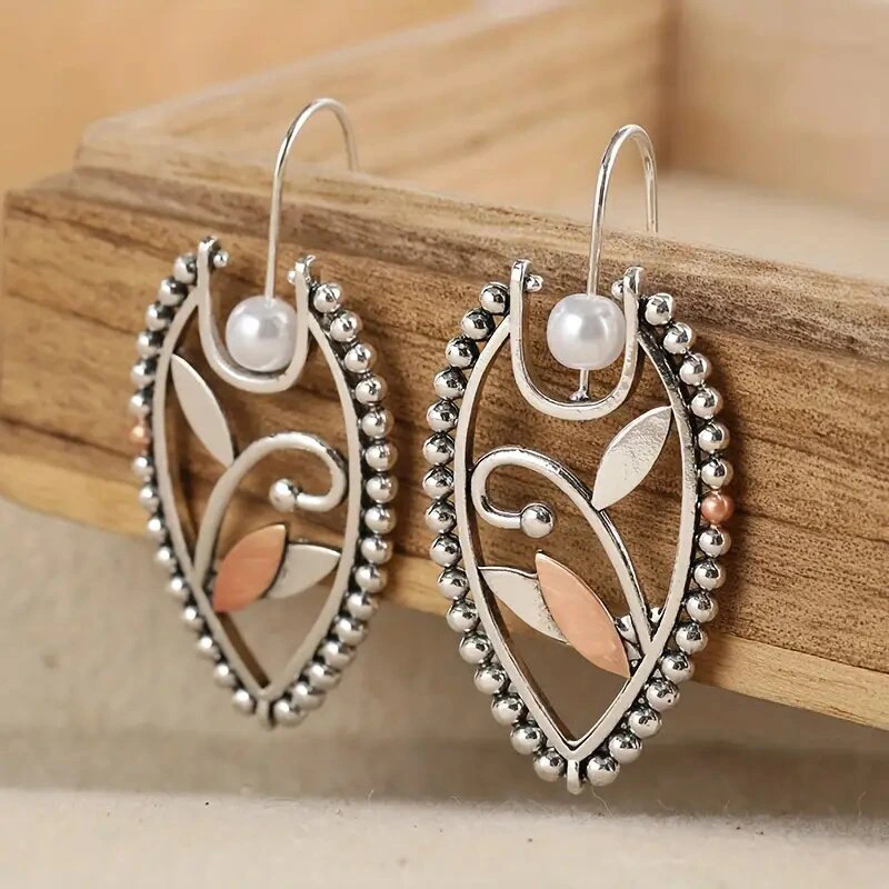 Live broadcast forest retro literary earrings exquisite leaves multi-color jewelry imitation pearl flower leaf earrings