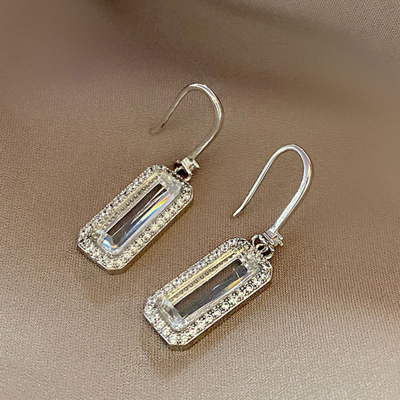 European and American retro high-end square zircon earrings temperament niche design earrings Internet celebrity earrings