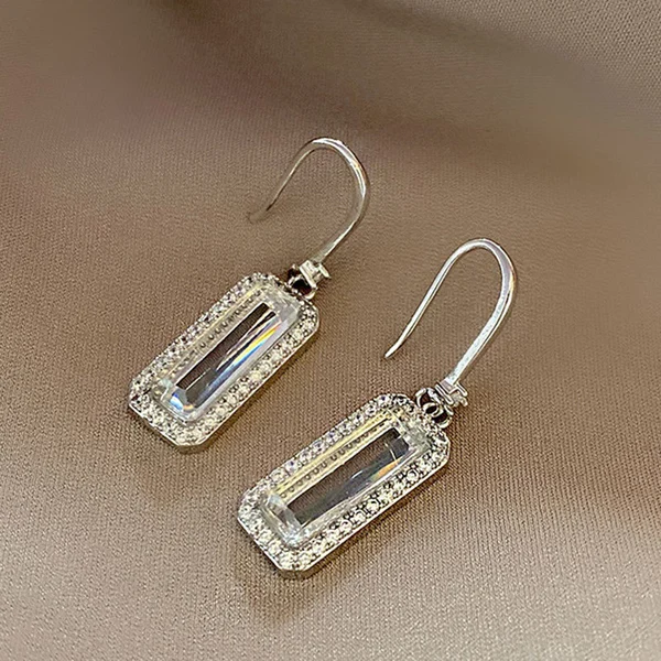 European and American retro high-end square zircon earrings temperament niche design earrings Internet celebrity earrings