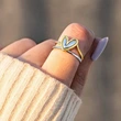  Gentle gold-rimmed two-tone love ring, peach heart-shaped design, single ring for women, sweet, exquisite and fashionable ring