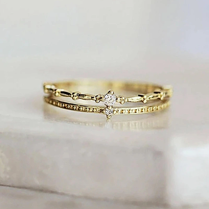   Hot selling palace style ring for women, double layer design, exquisite zircon style, elegant temperament, European and American ring