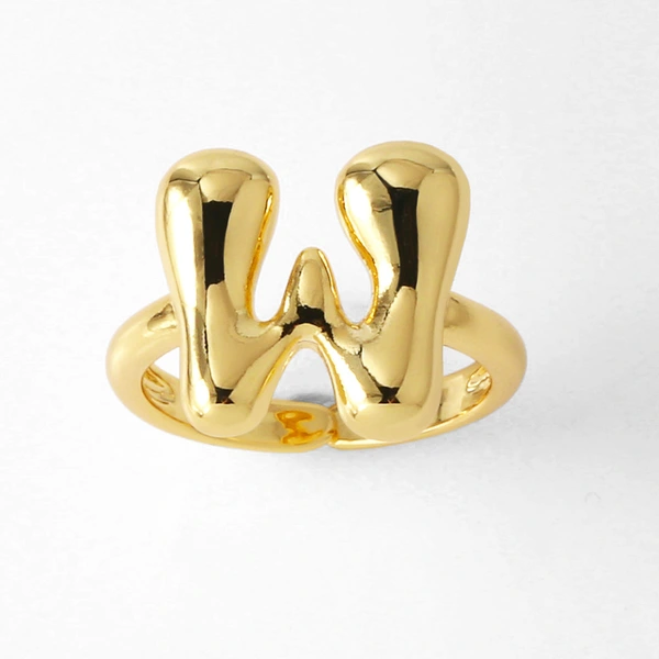 AS jewelry smooth 26 English letters ring female copper plated real gold open ring rih04