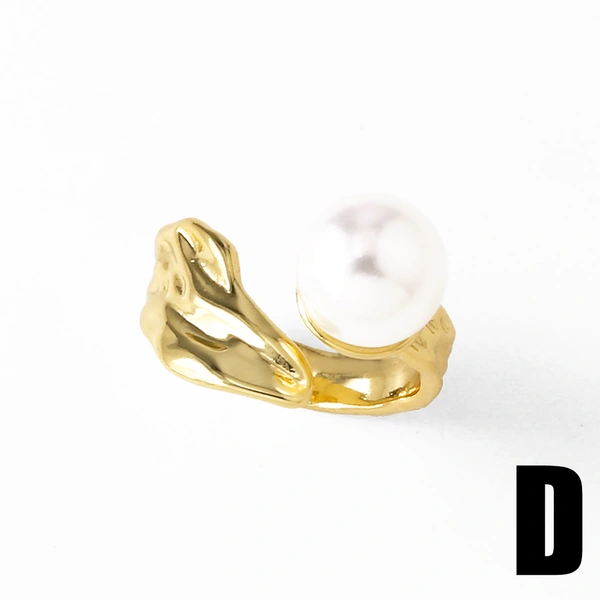 AS jewelry European and American copper plated 18k gold inlaid zircon pearl irregular open ring ring female riq53