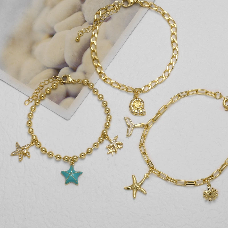 AS jewelry new hot selling ocean style starfish turtle pendant gold-plated bracelet jewelry wholesale brn51