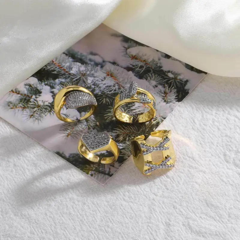 AS jewelry European and American new love heart two-color xx open ring gold-plated zircon ring rir44