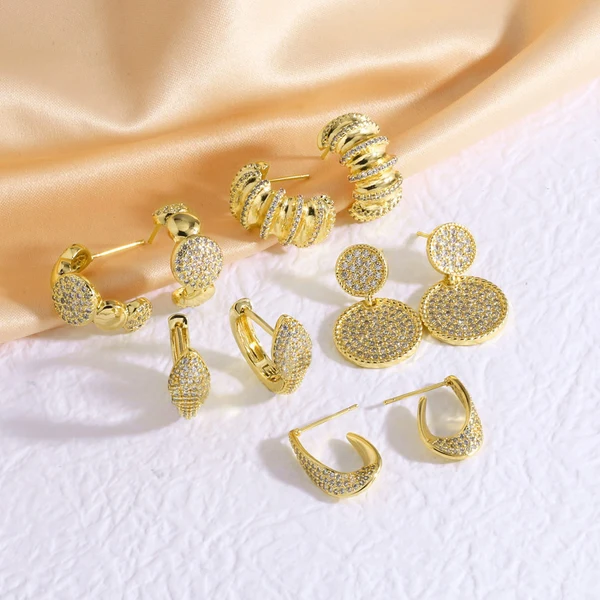 AS jewelry Europe and the United States hot selling full zircon round irregular gold-plated earrings eru48 earrings