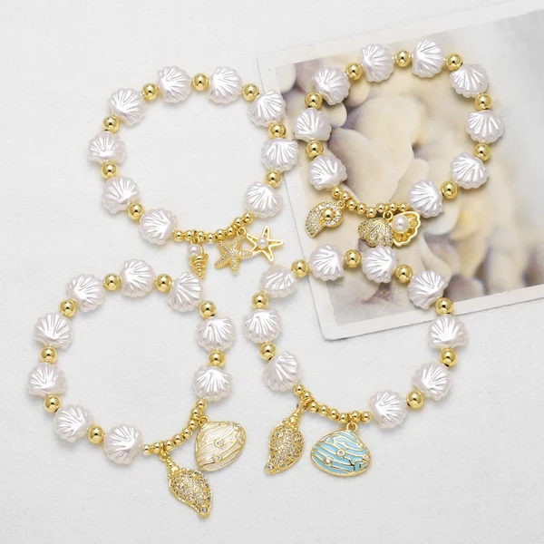 AS jewelry hot selling pearl shell ocean style conch starfish pendant bracelet brf68
