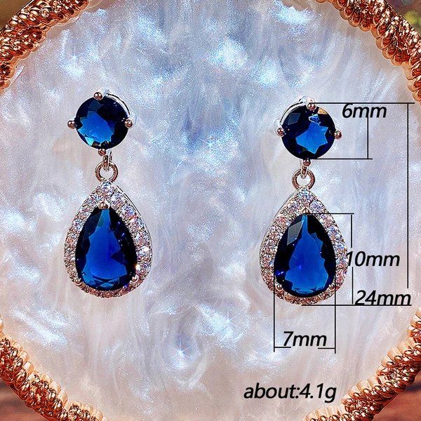 European and American temperament water drop AAA zircon earrings copper inlaid with diamonds emerald multi-color optional earrings ear jewelry