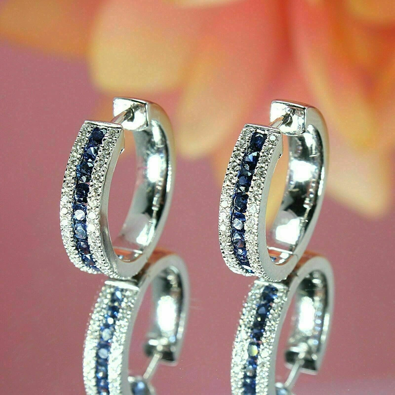 Elegant imitation sapphire earrings Korean version for women zircon ear buckle fashion line earrings classic earrings