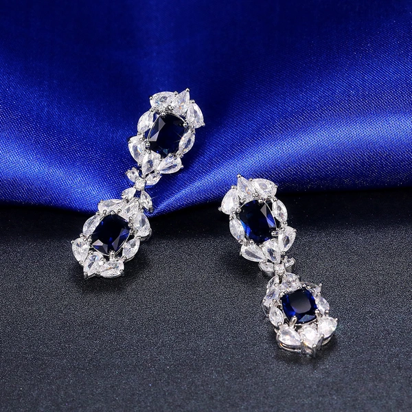 European and American retro earrings, exquisite tassel sapphire blue zircon earrings, bridal wedding dress earrings, hot sales