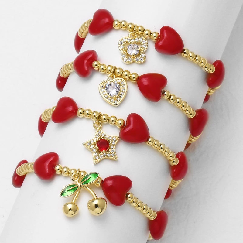 AS jewelry European and American red love star cherry pendant bracelet beaded hand jewelry brj06 bracelet
