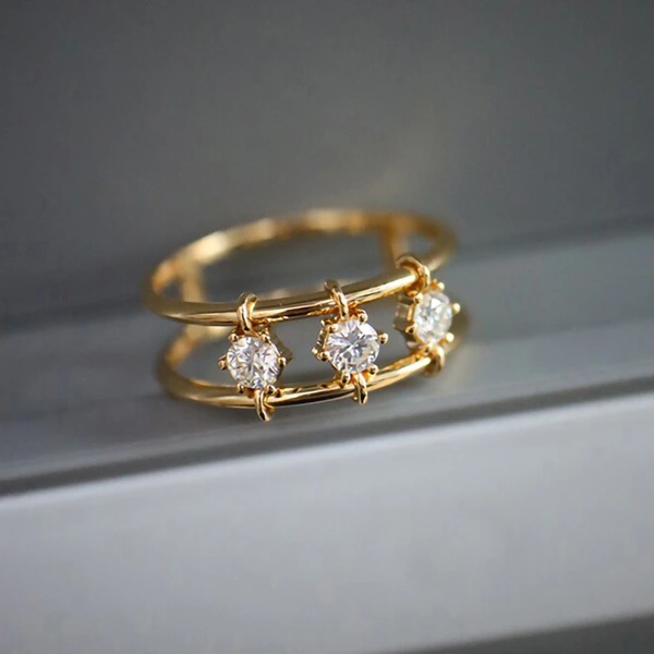   European and American style simple double-layer design ring niche fashion jewelry micro-inlaid zircon