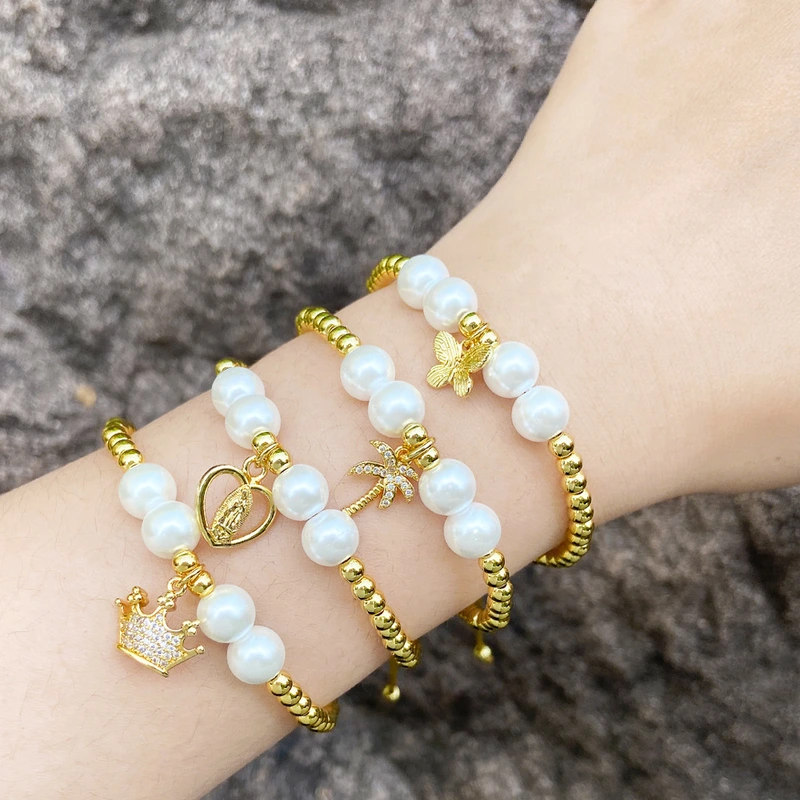 AS jewelry love Madonna pendant bracelet gold-plated zircon crown beaded hand jewelry brd31