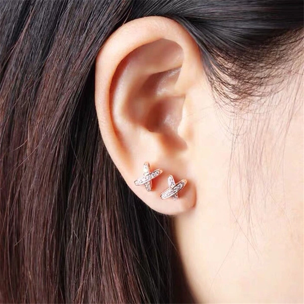 Minimalist cold style zircon X-shaped earrings for women Korean Korean style simple small letter versatile student earrings