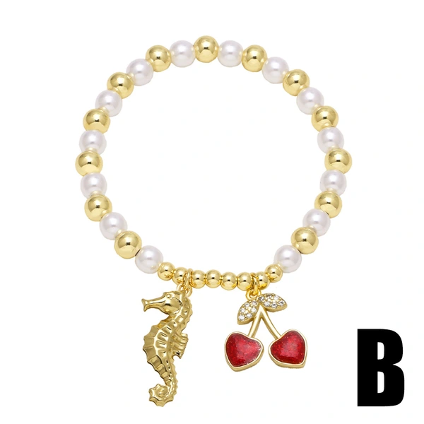 AS jewelry hot style zircon fruit cherry seahorse pendant bracelet beaded hand jewelry female brd07