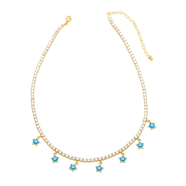 Clearance sale European and American zircon necklace women's tennis chain five-pointed star devil's eye pendant sweet cool style clavicle chain nkb042