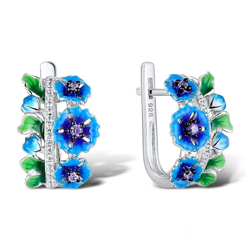 European and American epoxy flower earrings fashionable enamel diamond zircon earrings new accessories hot sale