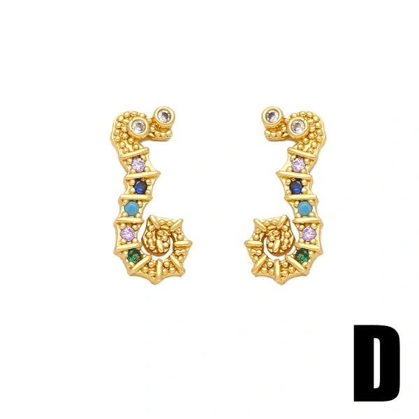 European and American fresh diamond dragonfly kitten bear seahorse earrings female sweet cute small animal earrings ert35