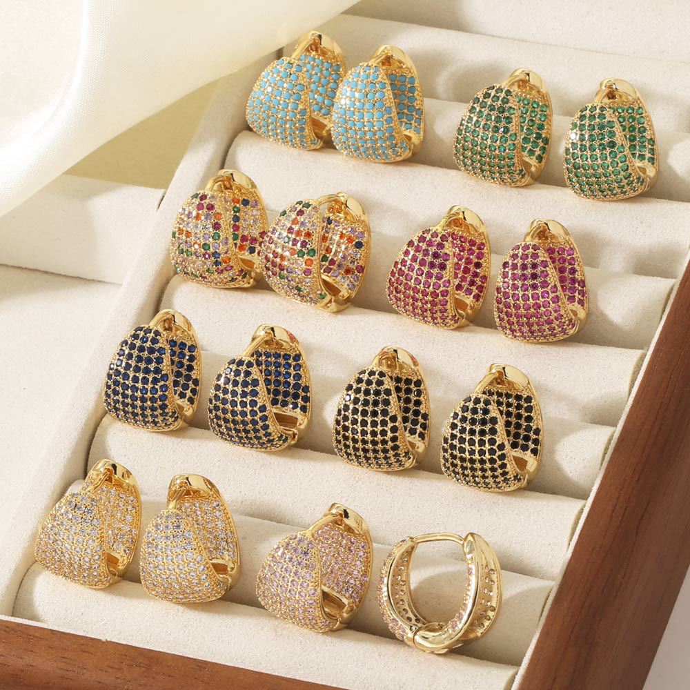 AS jewelry hot selling colored zircon copper plated real gold irregular earrings ear buckle female era090