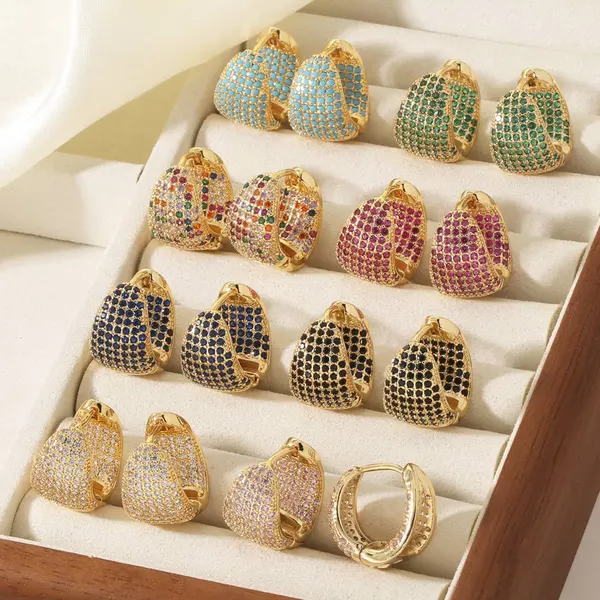 AS jewelry hot selling colored zircon copper plated real gold irregular earrings ear buckle female era090