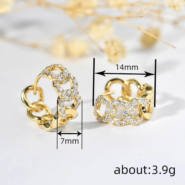 Metal hollow micro-inlaid zircon earrings with shiny ring buckle design, personalized jewelry, fashionable and light luxury jewelry