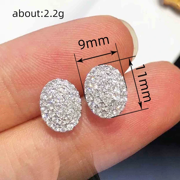 Micro-inlaid zircon light luxury style earrings female temperament lady geometric oval earrings popular earrings