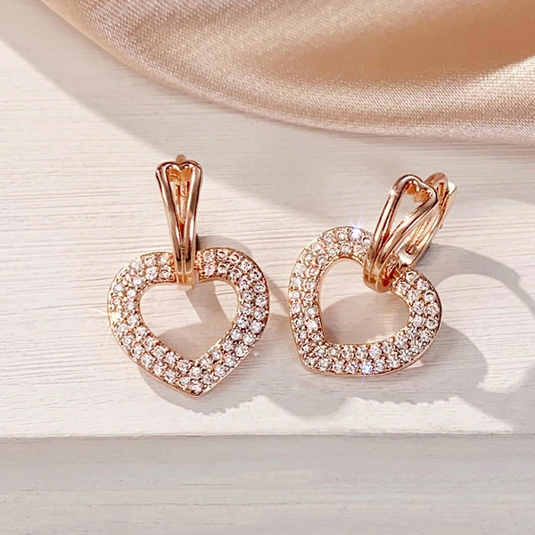  Micro-inlaid zircon sparkling earrings for women, fashionable heart hollow design earrings, sweet style for daily wear