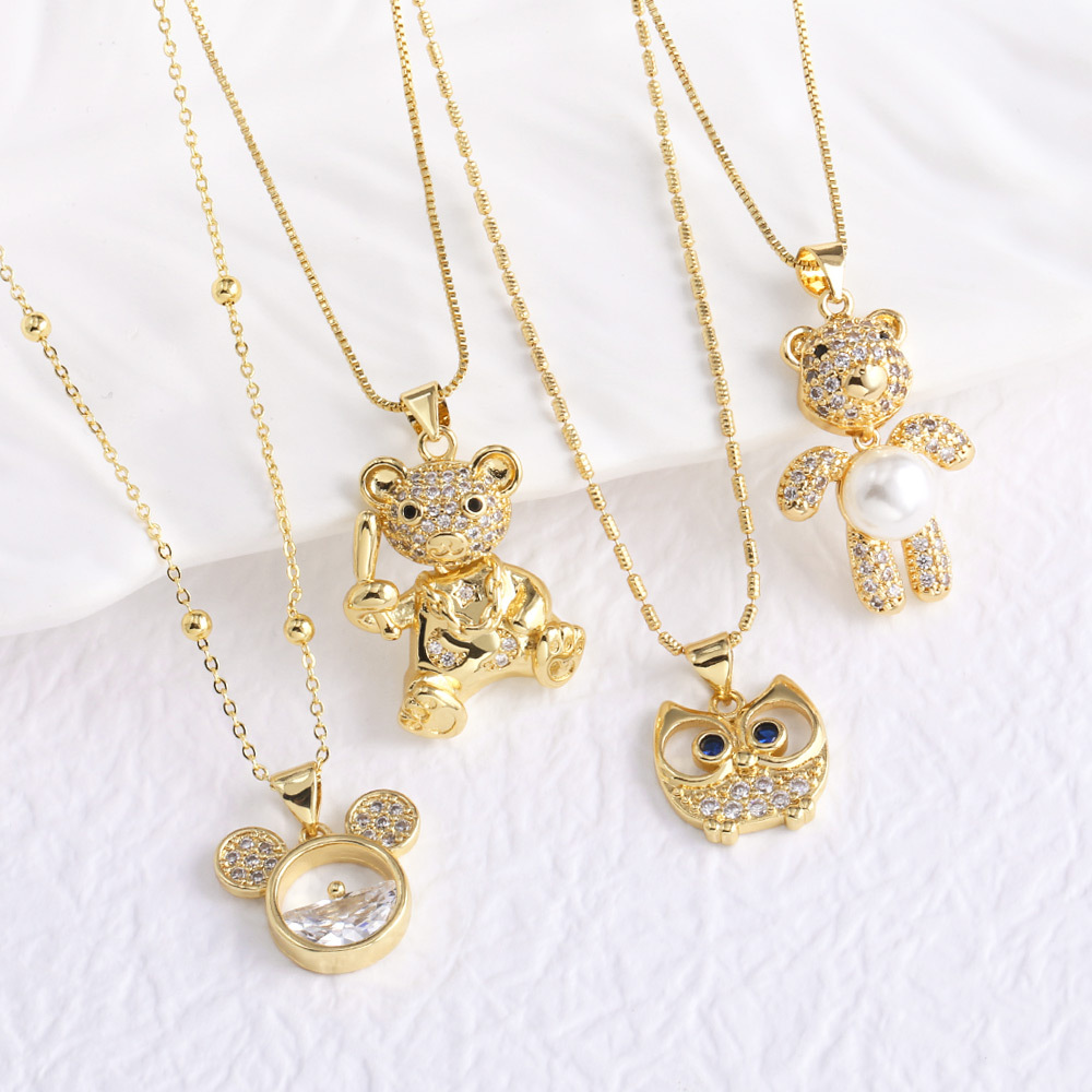 AS jewelry pearl bear pendant full zircon necklace clavicle chain nkb019 necklace