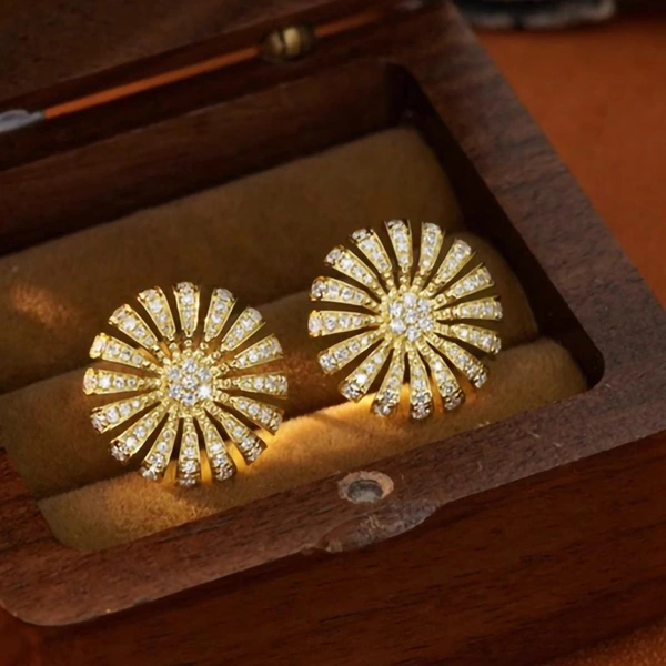  Light luxury style micro-inlaid zircon earrings exquisite sunflower popular earrings fashionable temperament high-end earrings
