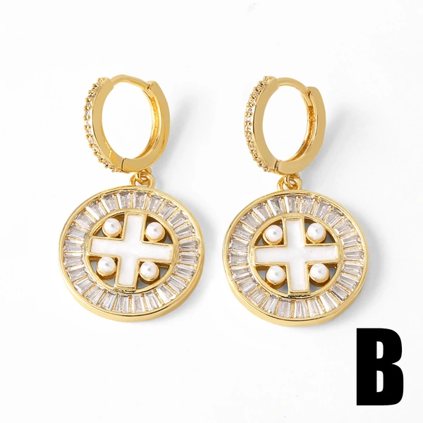 AS jewelry hot selling cross earrings female gold-plated zircon shell heart earrings erw14