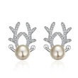  Elk antler Christmas earrings for women, sweet and exquisite princess holiday accessories, imitation pearl zircon jewelry