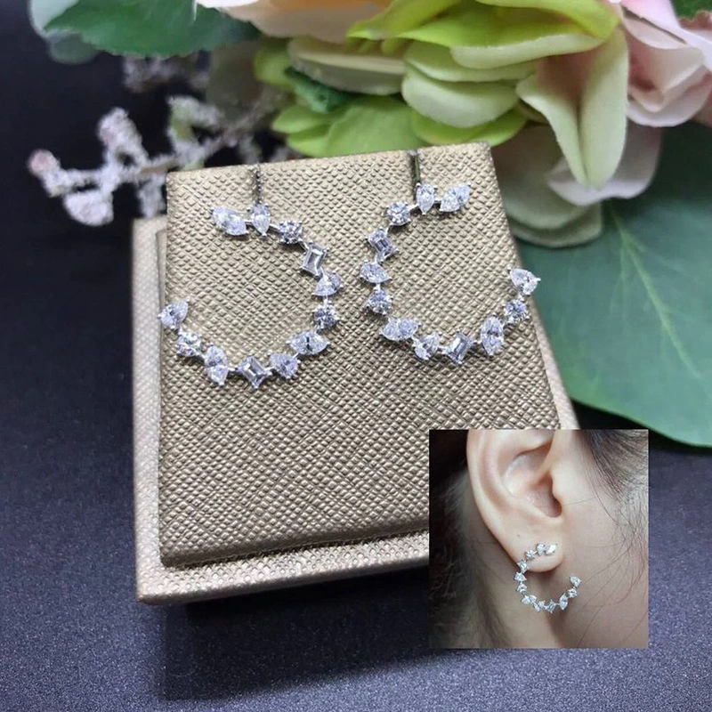 Live hot selling earrings creative geometric zircon C-shaped earrings for women with round faces and slimming earrings