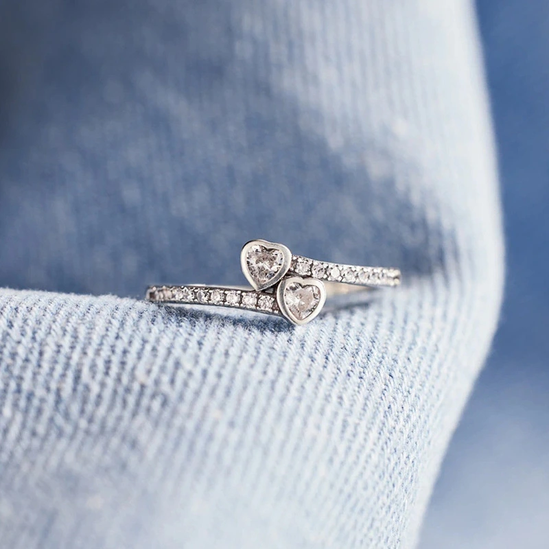  Hot sale in Japan and South Korea, exquisite love ring for women, double heart design, niche ring, sweet girl must-have