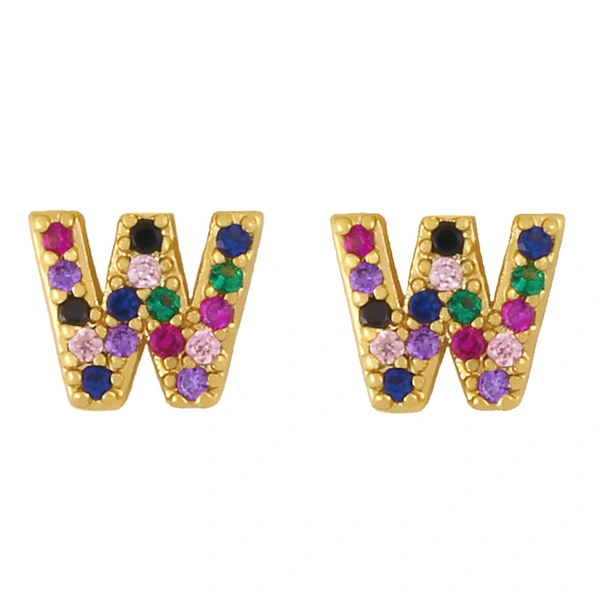 New European and American fashion 26 letters earrings original personality inlaid with colored zircon letter earrings erw62