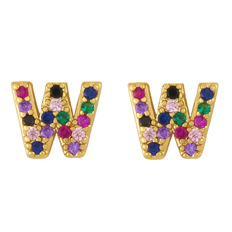 New European and American fashion 26 letters earrings original personality inlaid with colored zircon letter earrings erw62