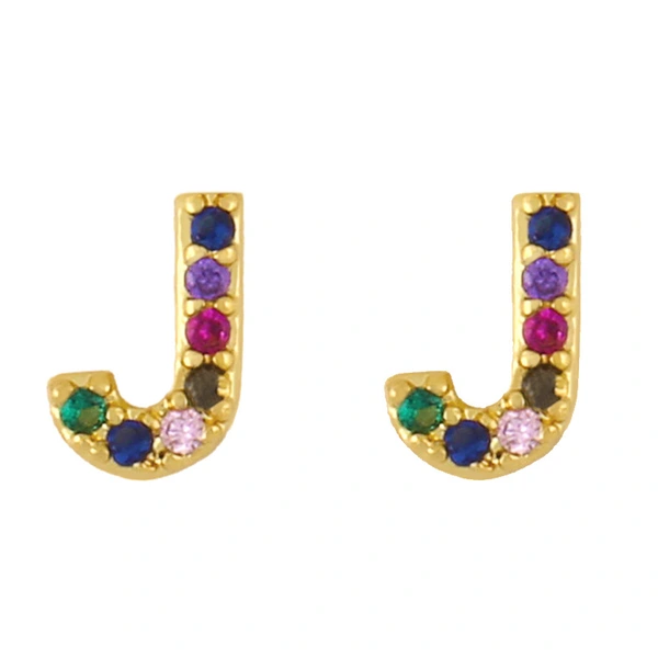 New European and American fashion 26 letters earrings original personality inlaid with colored zircon letter earrings erw62