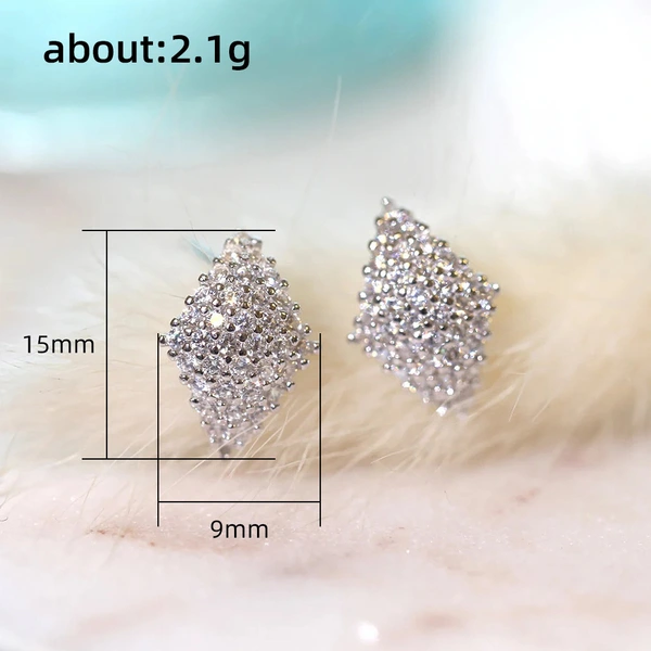Super flash diamond zircon earrings for daily fashion OL commuting temperament full of diamonds heavy work face thinning earrings for women