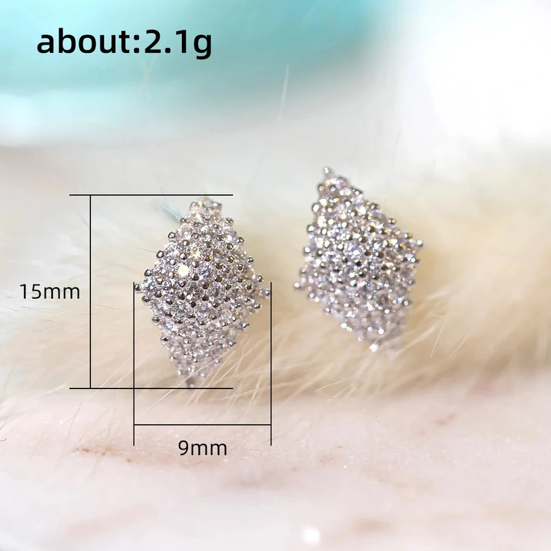 Super flash diamond zircon earrings for daily fashion OL commuting temperament full of diamonds heavy work face thinning earrings for women