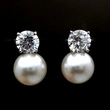 Ruili celebrity-style earrings, elegant women's simulated pearl single diamond earrings, fashionable evening earrings